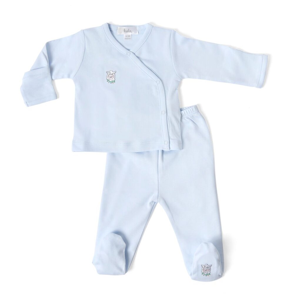 Classic Baby Boys Pima Cotton Kimono Top Footie Pants Outfit Set Blue NWT